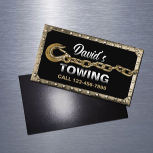 gouden ingelijste sleepvrachtwagen sleepdienst magnetisch visitekaartje