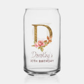 Gouden initiaal D monogram roze rozen Blikvorm Glas (Voorkant)