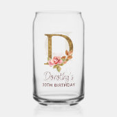Gouden initiaal D monogram roze rozen Blikvorm Glas (Achterkant)