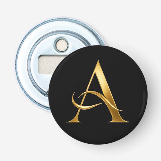 Gouden Initiaal Een Minimalistisch Ontwerp Button Flesopener (Voorkant)