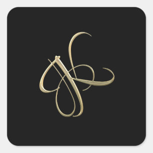 Gouden initiaal K monogram Vierkante Sticker