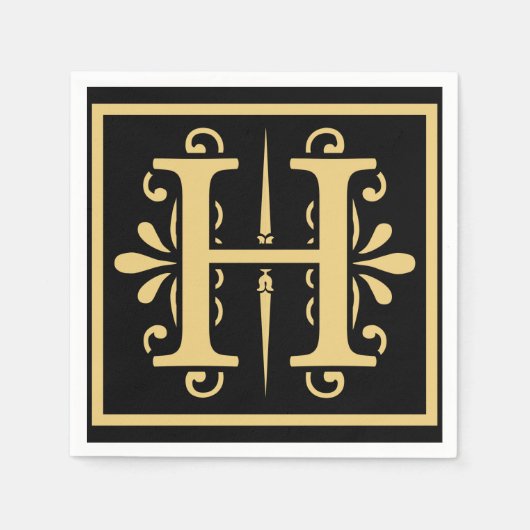 Gouden Initiaal letter H monogram Servetten (Voorkant)