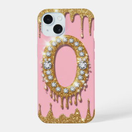 Gouden Initiaal Letter O Diamant Roze Cadeau Voor  iPhone 15 Case
