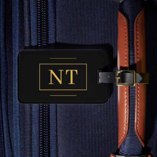 Gouden Initiaal Monogram Zwart Bagagelabel (Voorkant Insitu 4)