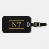 Gouden Initiaal Monogram Zwart Bagagelabel (Voorkant horizontaal)
