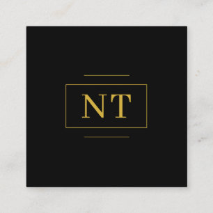Gouden Initiaal Rand Monogram Minimalistisch Zwart Vierkante Visitekaartje