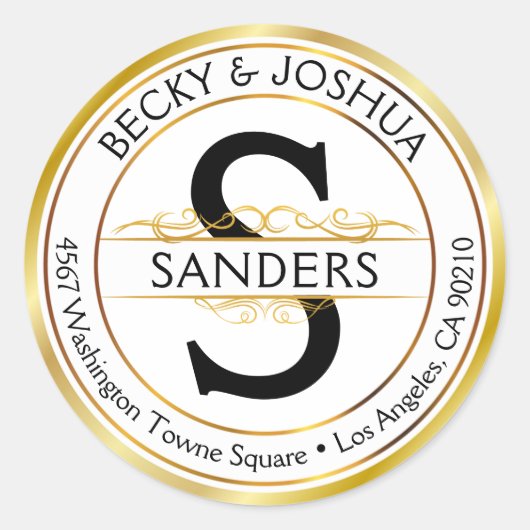   gouden Initiaal rond adreslabel Ronde Sticker (Voorkant)