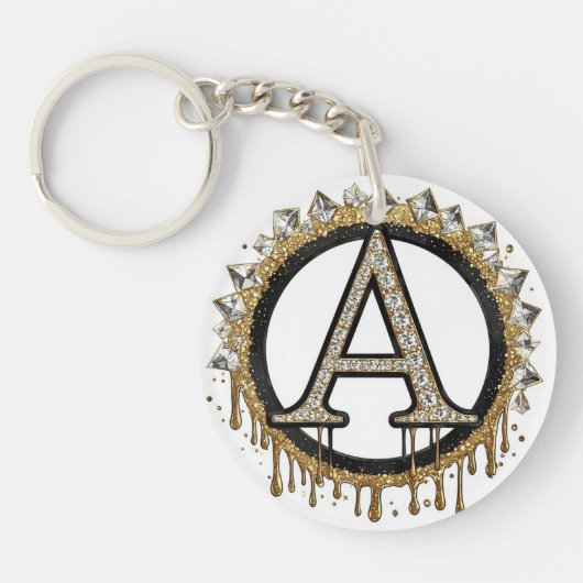 Gouden Initiaal Trouwcadeau Parel Monogram Sleutelhanger (Voorkant)