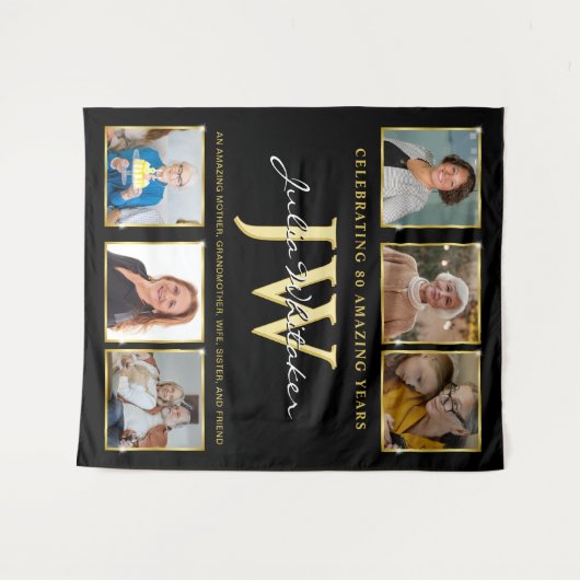 Gouden Initialen Aangepaste Verjaardag Achtergrond Wandkleed (Voorkant (horizontaal))