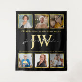 Gouden Initialen Aangepaste Verjaardag Achtergrond Wandkleed (Voorkant)