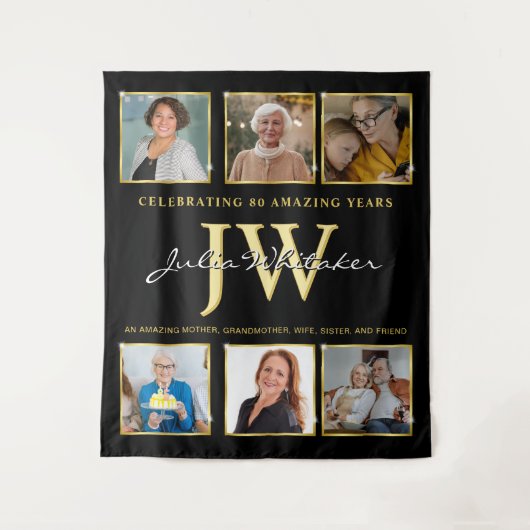 Gouden Initialen Aangepaste Verjaardag Achtergrond Wandkleed (Voorkant)