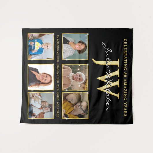 Gouden Initialen Aangepaste Verjaardag Achtergrond Wandkleed (Voorkant (horizontaal))