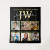 Gouden Initialen Aangepaste Verjaardag Achtergrond Wandkleed (Voorkant)