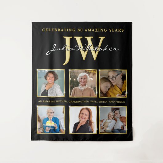 Gouden Initialen Aangepaste Verjaardag Achtergrond Wandkleed (Voorkant)