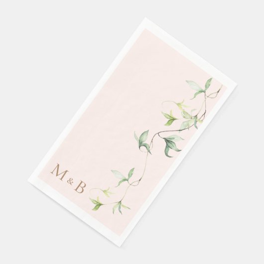 Gouden Initialen bladeren blush elegante bruiloft Servet (Hoek)