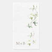 Gouden Initialen Bladgroen Wit Elegant Bruiloft Servet (Voorkant)