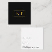 Gouden Initialen Border Monogram Minimalistisch Zw Vierkante Visitekaartje (Voorkant / Achterkant)