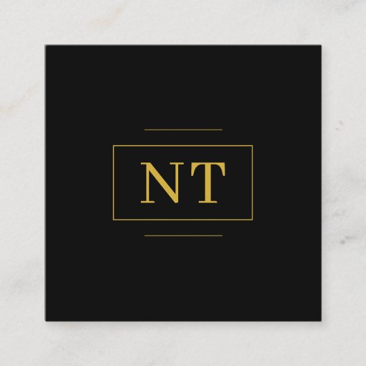 Gouden Initialen Border Monogram Minimalistisch Zw Vierkante Visitekaartje (Voorkant)