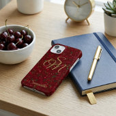 Gouden Initialen op Rode Vrucht: Kersen Monogram Case-Mate iPhone Case