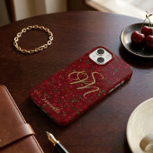 Gouden Initialen op Rode Vrucht: Kersen Monogram Case-Mate iPhone Case