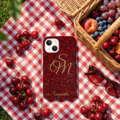 Gouden Initialen op Rode Vrucht: Kersen Monogram Case-Mate iPhone Case
