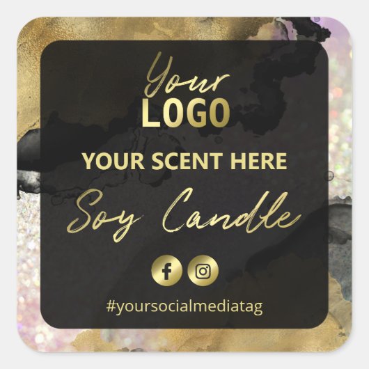 Gouden inkt Holografische Glitter Soy Kaars Labels (Voorkant)