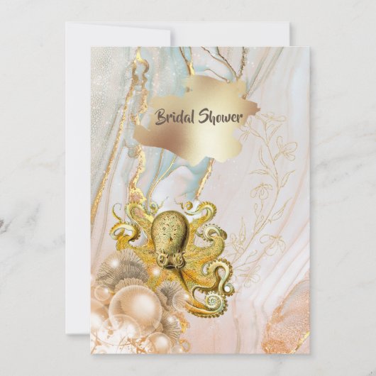 Gouden inkt marmeren werveling octopus strand them kaart (Voorkant)