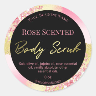 Gouden inkt met roze glitter body scrub labels
