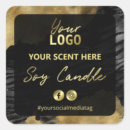 Gouden Inkt Zebra Print Soja Kaars Labels (Voorkant)