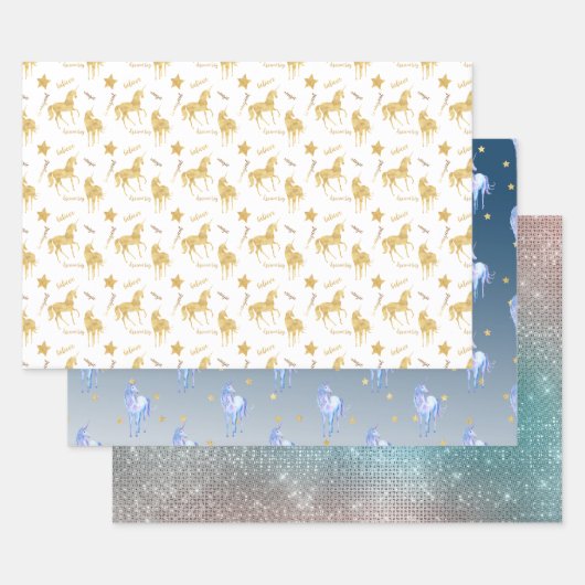 Gouden Inspirerend Eenhoorn Verjaardag Inpakpapier Vel (Set)