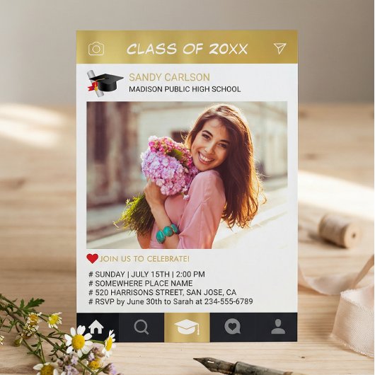 Gouden Instagram Frame Foto Afstudeer Aankondiging