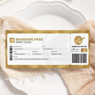Gouden instapkaart Reis Trip Vliegtuig Cadeau Tick Kaart