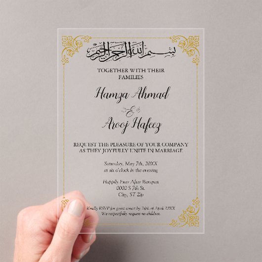  gouden islamitische bruiloft acryl uitnodigingen (Insitu (Draagbaar))