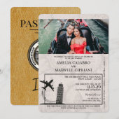 Gouden Italië Paspoort Uitnodiging voor de bruilof (Voorkant / Achterkant)