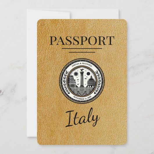 Gouden Italië Paspoort Uitnodiging voor de bruilof (Achterkant)