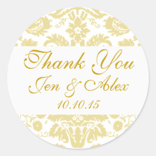 Gouden Ivoor Damask Trouwgunst Ronde Sticker