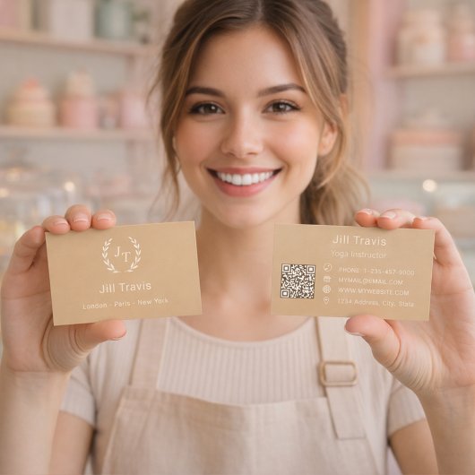 Gouden ivoor monogram krans modern QR-code Visitekaartje