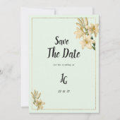 Gouden ivoor munt groene lelie bloem Save The Date Kaart (Voorkant)