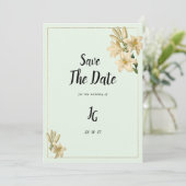 Gouden ivoor munt groene lelie bloem Save The Date Kaart (Staand voorkant)