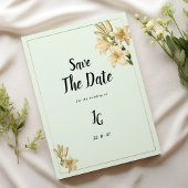 Gouden ivoor munt groene lelie bloem Save The Date Kaart