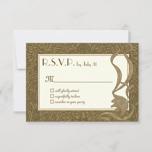 Gouden Ivoren Art Nouveau Elegant RSVP Kaartje (Voorkant)