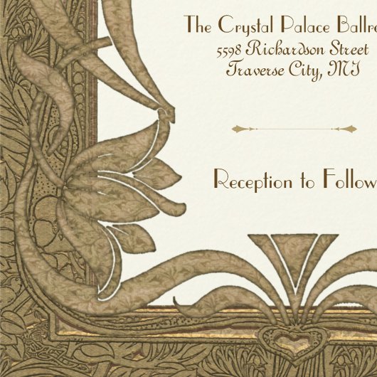 Gouden ivoren art nouveau elegante bruiloft kaart