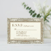 Gouden Ivoren Art Nouveau Elegante Huwelijk R.S.V. RSVP Kaartje (Staand voorkant)