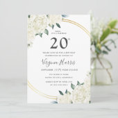 Gouden Ivoren Bloemen Twintigste Verjaardag Kaart (Staand voorkant)