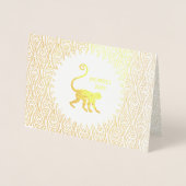 Gouden Jaar van de Apenverjaardag met Chinees Rood Folie Kaarten (Voorkant)