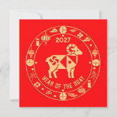 Gouden Jaar van de Geit 2027 Feestdagenkaart (Voorkant)