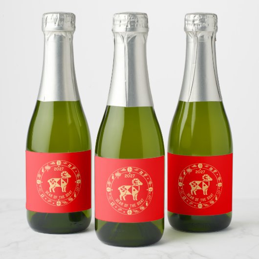 Gouden Jaar van de Geit 2027 Sparkling Wijnetiket (Flessen)