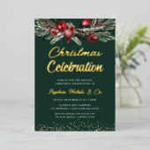 Gouden jaarlijkse Kerstmis Gala Feest Viering Goud Folie Uitnodiging (Staand Voorkant)