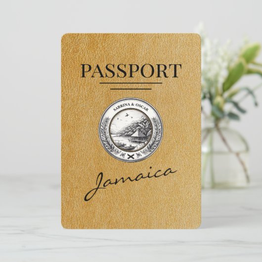 Gouden Jamaica paspoort Bewaar de datum Save The Date (Staand voorkant)