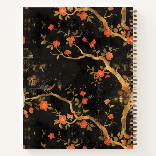 Gouden Japans geïnspireerde Blossom Spiral Notitie Notitieboek (Achterkant)